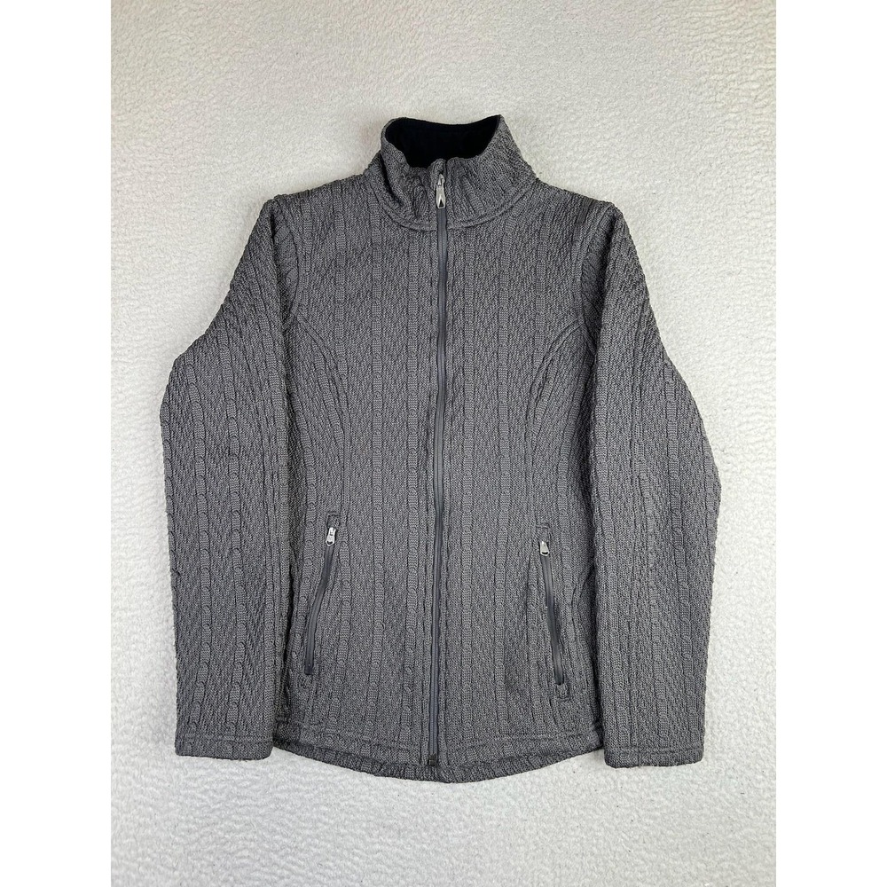 Spyder Jacket Womens Medium Gray Cable Knit Full Zip Fleece Lined 186406